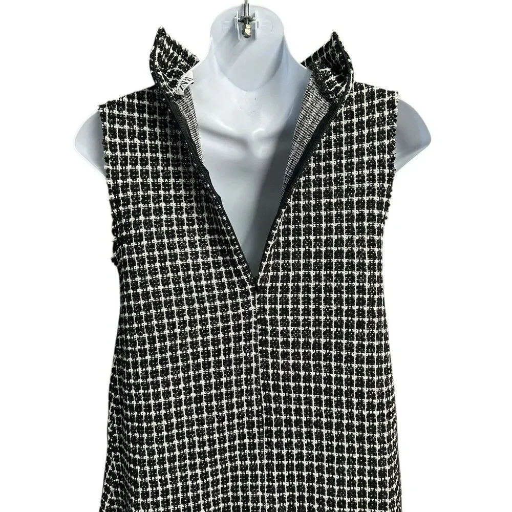 Zara Tweed Midi Dress Sizs Small Sleeveless Turtleneck Raw Hem Classic Old Money - Picture 9 of 11